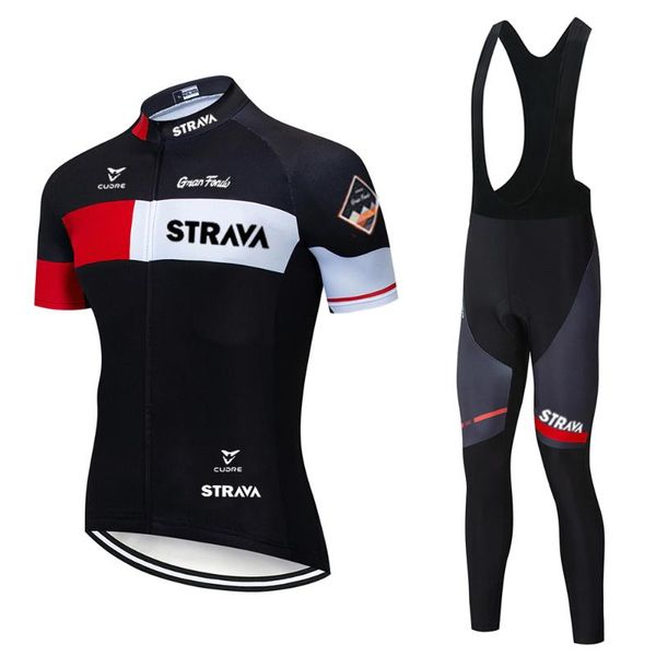 racing sets strava 2021 cycling jersey team bicycle short sleeve clothing bike maillot bib shorts, Black;blue