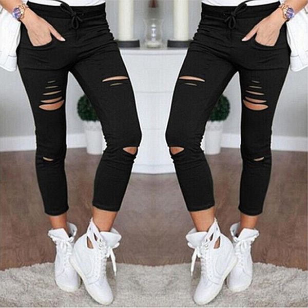 fashion ripped holes pencil womens pant high waist skinny trousers, Black;white
fashion ripped holes pencil womens pant high waist skinny trousers, Black;white