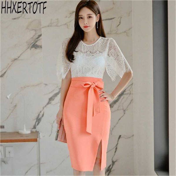 summer fashion women 2 pieces set white lace blouses + lace-up sheath pencil bodycon skirt suit sets 210531
summer fashion women 2 pieces set white lace blouses + lace-up sheath pencil bodycon skirt suit sets 210531