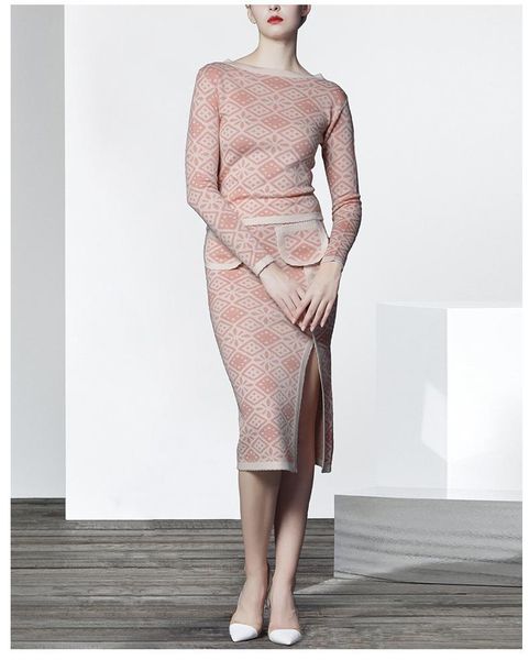 women's two piece pants autumn winter designer suit set long sleeve o-neck knitted sweater &knee-length pencil skirt c3215, White
women's two piece pants autumn winter designer suit set long sleeve o-neck knitted sweater &knee-length pencil skirt c3215, White