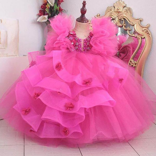 

girl's dresses a line flower girls kids formal wear wedding party events applique beaded pageant tulle birthday christmas gown, Red;yellow