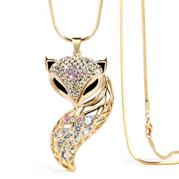 shiny rhinestone crystal jewelry little fox shape pendant necklace gold plated long sweater chain, Silver
shiny rhinestone crystal jewelry little fox shape pendant necklace gold plated long sweater chain, Silver