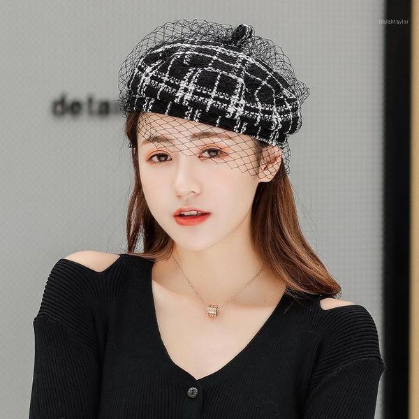 berets hats for women korean fashion black and white plaid lace wedding dress beret autumn winter warmth thickening sboy cap, Blue;gray
berets hats for women korean fashion black and white plaid lace wedding dress beret autumn winter warmth thickening sboy cap, Blue;gray