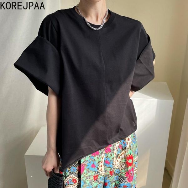 women's t-shirt korejpaa women 2021 summer ladies korean chic niche basic round neck loose solid color short-sleeved irregular pullover, White
women's t-shirt korejpaa women 2021 summer ladies korean chic niche basic round neck loose solid color short-sleeved irregular pullover, White