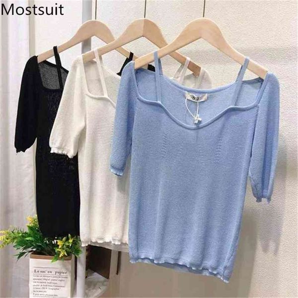stylish korean knitted t-shirt women summer short sleeve vintage tees solid fashion ladies femme 210513, White
stylish korean knitted t-shirt women summer short sleeve vintage tees solid fashion ladies femme 210513, White