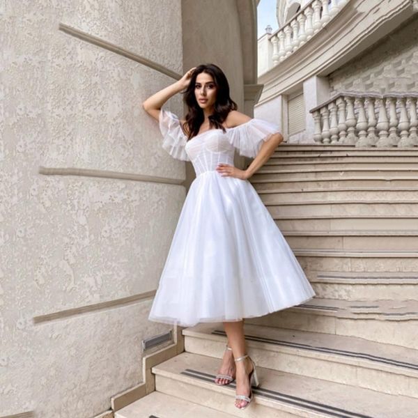 other wedding dresses short off the shoulder boho a line pleated beach country mariage bride gown princess tea- length robes de mariee, White
other wedding dresses short off the shoulder boho a line pleated beach country mariage bride gown princess tea- length robes de mariee, White