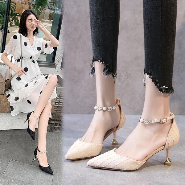 high heeled shoes cloth face pointed fashion diamond one line buckle thin heel professional women's single shoe dress, Black 
high heeled shoes cloth face pointed fashion diamond one line buckle thin heel professional women's single shoe dress, Black