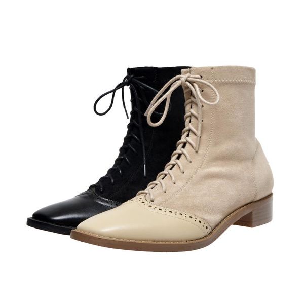 boots fashion leather women ankle breathable thick heel lace-up ladies short cross-tied soft botas feminina, Black 
boots fashion leather women ankle breathable thick heel lace-up ladies short cross-tied soft botas feminina, Black