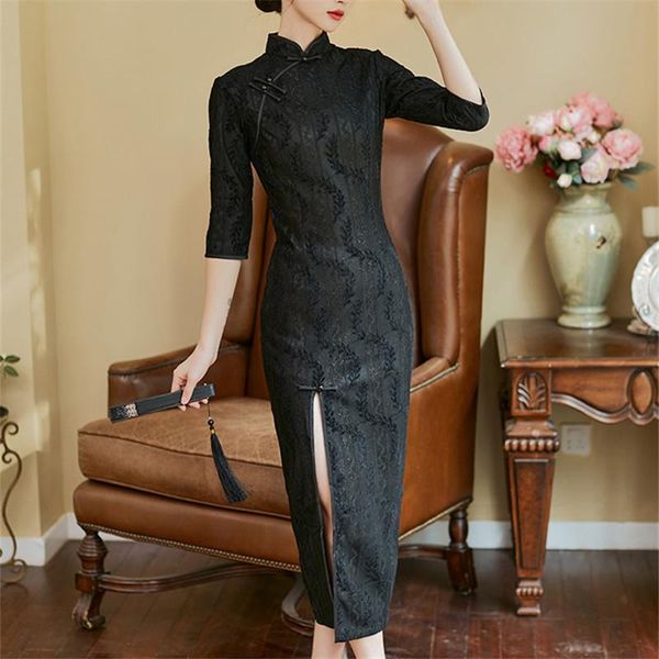casual dresses black cheongsam dress 2021 autumn women vintage elegant chinese style three quarter sleeve slim skinny long 8656, Black;gray
casual dresses black cheongsam dress 2021 autumn women vintage elegant chinese style three quarter sleeve slim skinny long 8656, Black;gray