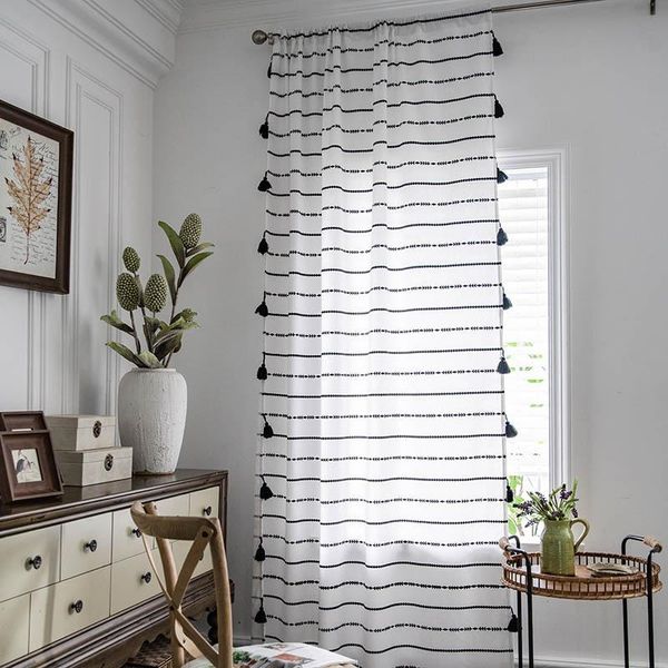 curtain & drapes handmade tassels sheer curtains light filtering window american style striped cotton linen for living room bedroom tj6559
curtain & drapes handmade tassels sheer curtains light filtering window american style striped cotton linen for living room bedroom tj6559