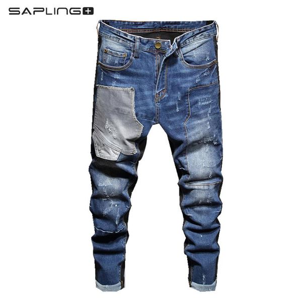 men's jeans stretch washed blue streetwear ripped patch color matching pants slim men denim trousers pantalon homme
men's jeans stretch washed blue streetwear ripped patch color matching pants slim men denim trousers pantalon homme