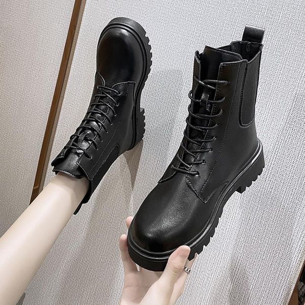 women's winter low boots the solid color all-match comfortable lace-up pu platform rubber woman ankle, Black
women's winter low boots the solid color all-match comfortable lace-up pu platform rubber woman ankle, Black