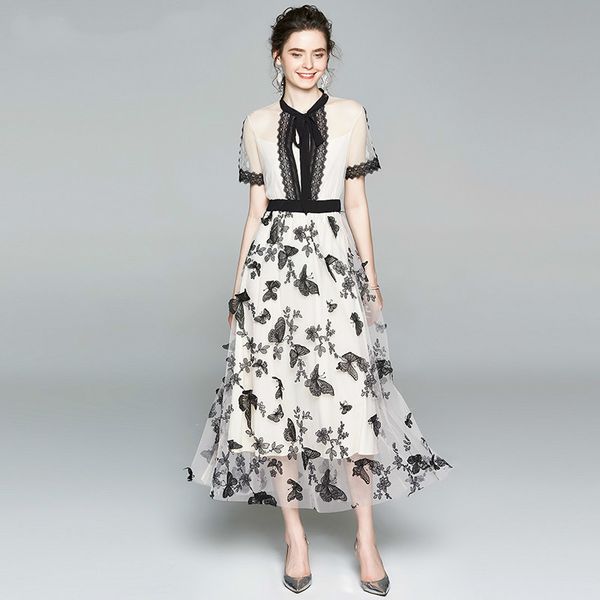 vintage tulle mesh female elegant summer butterfly embroidered flower dress bow neck short sleeve long dresses x3vs, Black;gray
vintage tulle mesh female elegant summer butterfly embroidered flower dress bow neck short sleeve long dresses x3vs, Black;gray