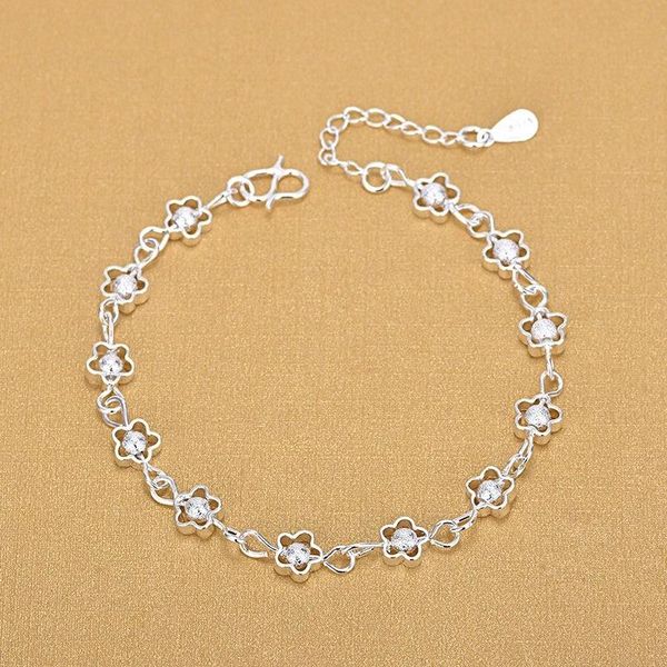 link, chain classic handmade silver plated bracelet fashion women hollow out plum flower charm round bead jewelry, Black
link, chain classic handmade silver plated bracelet fashion women hollow out plum flower charm round bead jewelry, Black