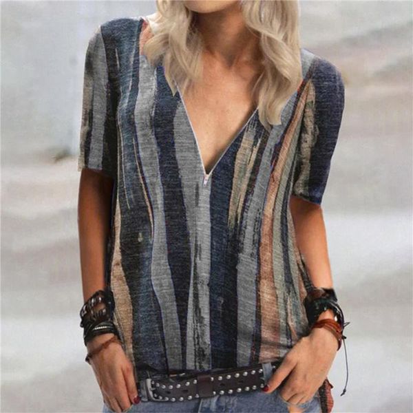 women tie-dye t-shirt summer fashion short-sleeved clothing female trendy harajuku tees 2021 striped printed v-neck zipper women's, White
women tie-dye t-shirt summer fashion short-sleeved clothing female trendy harajuku tees 2021 striped printed v-neck zipper women's, White