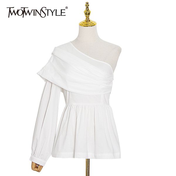 white asymmetrical shirt for women skew collar long sleeve one shoulder high waist elegant blouse female fashion 210524
white asymmetrical shirt for women skew collar long sleeve one shoulder high waist elegant blouse female fashion 210524