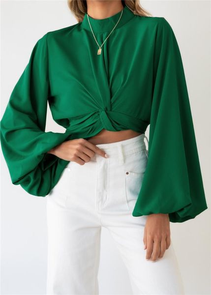 women's blouses & shirts autumn kink short shirt women green blouse retro lantern long sleeve half high collar pullover belly corp, White
women's blouses & shirts autumn kink short shirt women green blouse retro lantern long sleeve half high collar pullover belly corp, White