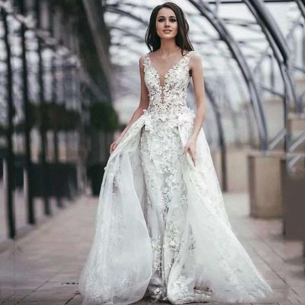 deep v neck a line lace wedding dresses with detachable train appliques 3d flowers plus size boho bridal gowns vestido de novia, White
deep v neck a line lace wedding dresses with detachable train appliques 3d flowers plus size boho bridal gowns vestido de novia, White