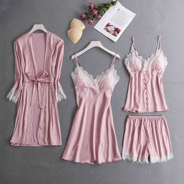 sleepwear women faux silk lace 4 pieces pajamas set shirt shorts sling sleeveless summer robe sleepwear with chest pad female upzk 0zhw, Black;red
sleepwear women faux silk lace 4 pieces pajamas set shirt shorts sling sleeveless summer robe sleepwear with chest pad female upzk 0zhw, Black;red