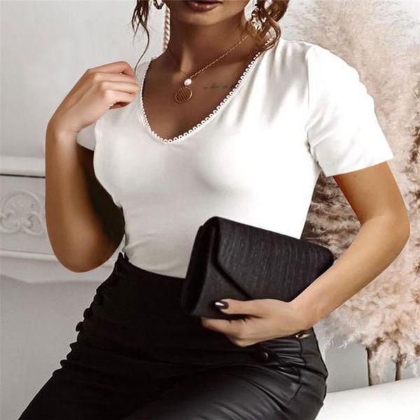 women's t-shirt v-neck women hollow out pullovers short sleeve slim tshirt ladies office solid color summer elegant 2021, White
women's t-shirt v-neck women hollow out pullovers short sleeve slim tshirt ladies office solid color summer elegant 2021, White