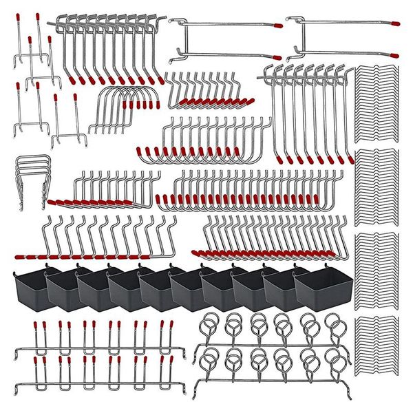 hooks & rails 228 pcs pegboard assortment with metal sets, bins, peg locks for organizing storage system tools
hooks & rails 228 pcs pegboard assortment with metal sets, bins, peg locks for organizing storage system tools