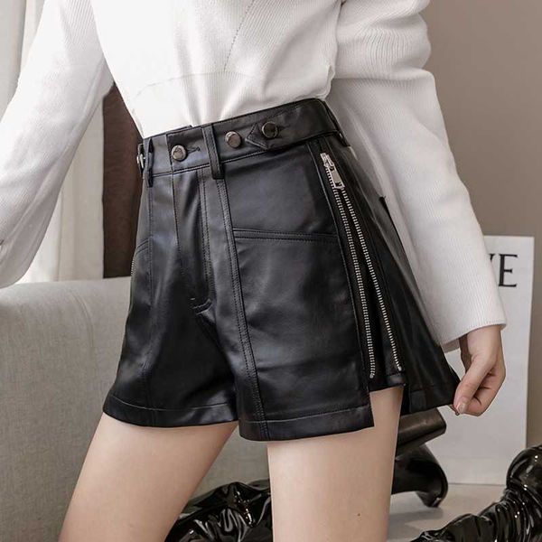 black short pu faux leather autumn winter high waist woman wide leg short pants side zipper women's 210601, White;black
black short pu faux leather autumn winter high waist woman wide leg short pants side zipper women's 210601, White;black