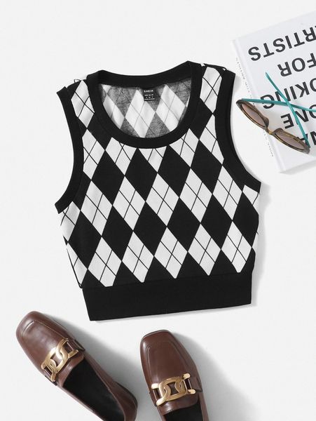 argyle pattern tank u6hp#, White