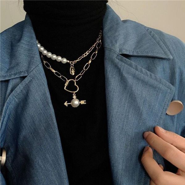 vintage heart collar multilevel necklace for women female fashion gold chain faux pearl bow arrow pendant jewelry necklaces, Silver
vintage heart collar multilevel necklace for women female fashion gold chain faux pearl bow arrow pendant jewelry necklaces, Silver