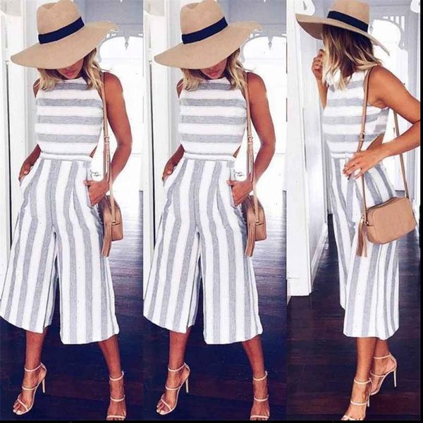 sleeveless striped casual loose womens rompers trousers fashionable leotard catsuit combinaison wide leg pants, Black;white
sleeveless striped casual loose womens rompers trousers fashionable leotard catsuit combinaison wide leg pants, Black;white