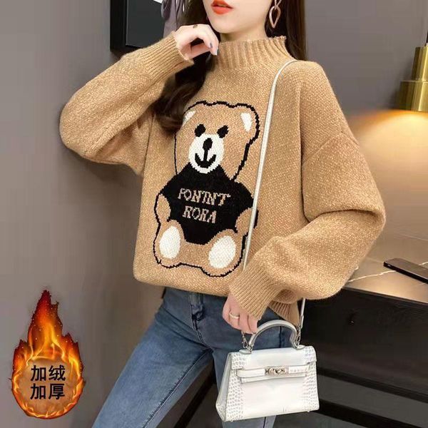 women's sweaters lugentolo cute bear sweater women korean fashion loose knitted half high collar pullover long sleeve woman, White;black
women's sweaters lugentolo cute bear sweater women korean fashion loose knitted half high collar pullover long sleeve woman, White;black