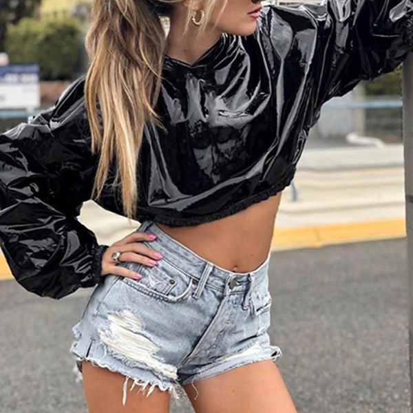 women's leather & faux 2021 shiny slim-fit street casual wear spring fashion jacket pu hoodie sweater short, Black
women's leather & faux 2021 shiny slim-fit street casual wear spring fashion jacket pu hoodie sweater short, Black