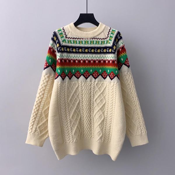 national style retro color jacquard cocoon pullover sweater for women fall / winter 2021 thickened lazy besweaters women's, White;black
national style retro color jacquard cocoon pullover sweater for women fall / winter 2021 thickened lazy besweaters women's, White;black
