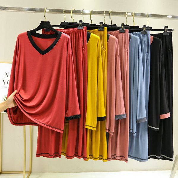 women's sleepwear v-neck modal pajamas summer set women solid pajama 2piece/suit full sleeves pant fashion soft homewear 0zio, Black;red
women's sleepwear v-neck modal pajamas summer set women solid pajama 2piece/suit full sleeves pant fashion soft homewear 0zio, Black;red