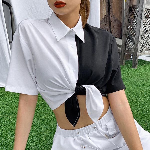 fashion trend women ladies summer buttons down color patchwork shirts casual party front tie bow crop 1, White
fashion trend women ladies summer buttons down color patchwork shirts casual party front tie bow crop 1, White