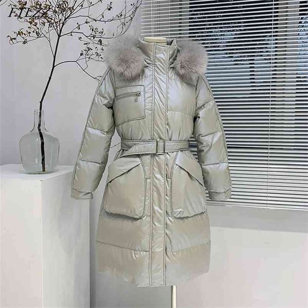 women shiny bright leather down jacket hooded parka white duck coat winter thick warm long outerwear 210430, Black
women shiny bright leather down jacket hooded parka white duck coat winter thick warm long outerwear 210430, Black