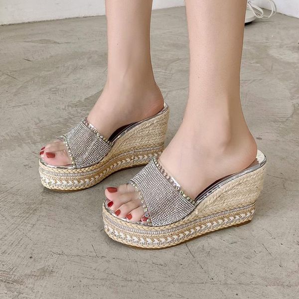 string bead shoes womens slippers outdoor glitter slides pantofle on a wedge platform heeled mules jelly 2021 high crystal pu, Black
string bead shoes womens slippers outdoor glitter slides pantofle on a wedge platform heeled mules jelly 2021 high crystal pu, Black