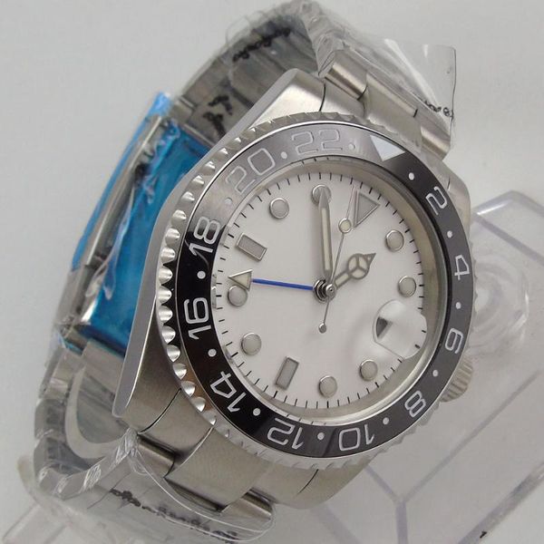 wristwatches 40mm sterile white dial sapphire glass date black ceramic bezel steel bracelet gmt automatic movement men's watch, Slivery;brown
wristwatches 40mm sterile white dial sapphire glass date black ceramic bezel steel bracelet gmt automatic movement men's watch, Slivery;brown