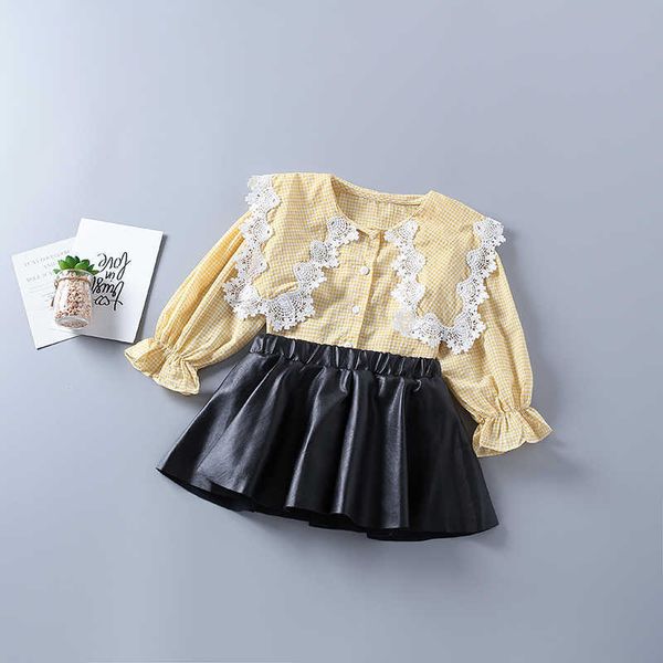 2-7 years girl clothing set autumn fashion plaid pink yellow shirt + leather skirt kid children clothes 210615, White
2-7 years girl clothing set autumn fashion plaid pink yellow shirt + leather skirt kid children clothes 210615, White