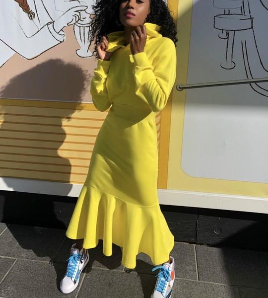 casual dresses fashion women yellow hooded dress autumn long sleeve solid color fishtail ruffles maxi lady high waist slim, Black;gray
casual dresses fashion women yellow hooded dress autumn long sleeve solid color fishtail ruffles maxi lady high waist slim, Black;gray