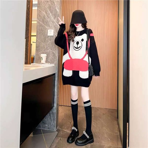 age reducing strap little bear sweater loose wind round neck knitted in autumn and winter, White;black
age reducing strap little bear sweater loose wind round neck knitted in autumn and winter, White;black