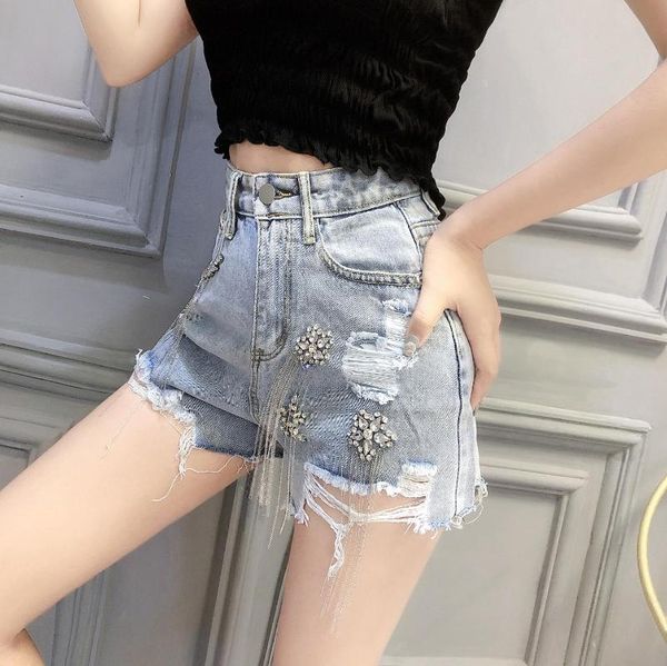 women's jeans women shorts 2021 tassel chain diamond flowers holes wide legs high waist slim and versatile denim, Blue
women's jeans women shorts 2021 tassel chain diamond flowers holes wide legs high waist slim and versatile denim, Blue