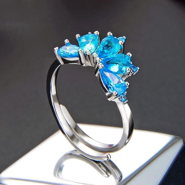 cluster rings charm female blue crystal stone ring real solid 925 sterling silver open for women cute flower adjustable engagement, Golden;silver
cluster rings charm female blue crystal stone ring real solid 925 sterling silver open for women cute flower adjustable engagement, Golden;silver