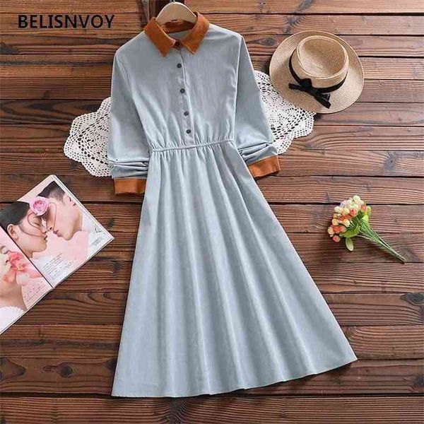 japanese style mori girl corduroy dress spring autumn women solid color midi dresses blue yellow elegant feminine vestidos 210520, Black;gray
japanese style mori girl corduroy dress spring autumn women solid color midi dresses blue yellow elegant feminine vestidos 210520, Black;gray