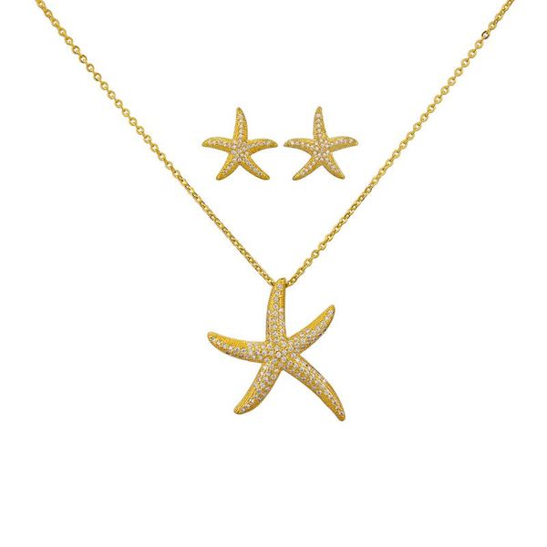 earrings & necklace classic fashion earring jewelry set starfish series copper zircon plated gift s1201, Silver
earrings & necklace classic fashion earring jewelry set starfish series copper zircon plated gift s1201, Silver