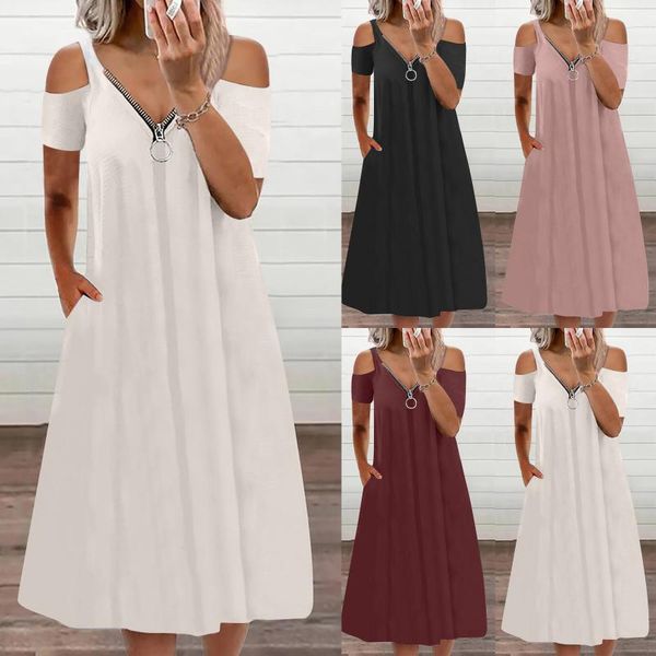 women's swimwear 2021 summer boho dress women v-neck solid zipper off shoulder hollow out short sleeve long female beach, White;black
women's swimwear 2021 summer boho dress women v-neck solid zipper off shoulder hollow out short sleeve long female beach, White;black