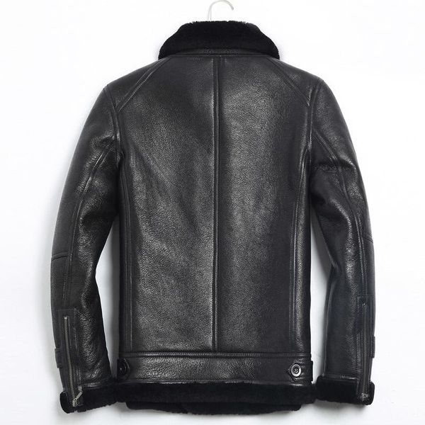 

men's leather & faux men real winter jacket sheep shearling fur coat warm wool jackets jaqueta de couro 185-1 yy708, Black