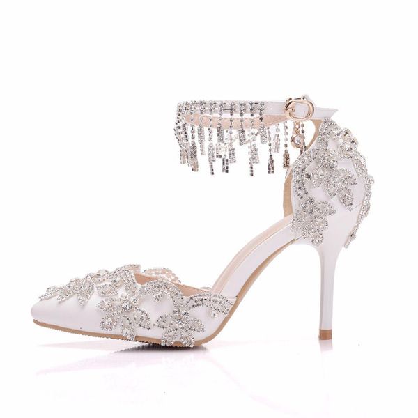 sandals women white crystal tassel wristband wedding bride shoes high heels sandals female pumps, Black
sandals women white crystal tassel wristband wedding bride shoes high heels sandals female pumps, Black