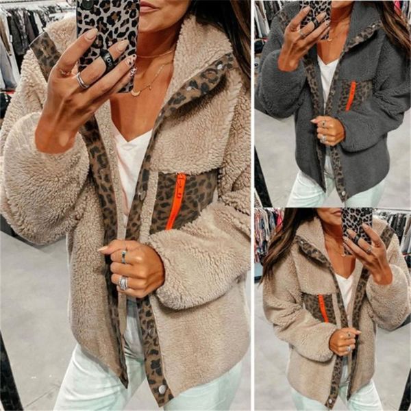 women's wool & blends winter women coat leopard splicing loose casual outerwear long sleeve lapel fur plush overcoat surcoat greatcoat, Black
women's wool & blends winter women coat leopard splicing loose casual outerwear long sleeve lapel fur plush overcoat surcoat greatcoat, Black
