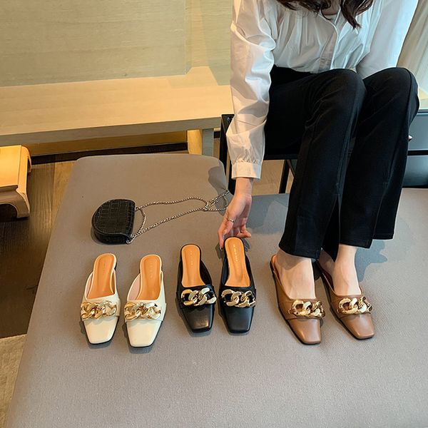 2021 New Style Women Shoes Square Toe Fashion Mules Shoes Metal Chain Slippers Slides Flats Heel Chausson Femme Party Shoes Lady, Brown
2021 New Style Women Shoes Square Toe Fashion Mules Shoes Metal Chain Slippers Slides Flats Heel Chausson Femme Party Shoes Lady, Brown
