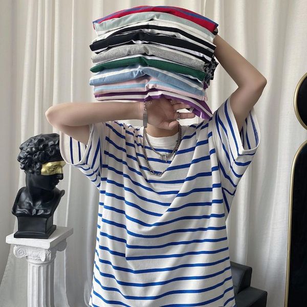 t-shirt multi color stripe contrast loose round neck short sleeve sweethearts outfit college tidal current streetwear men's t-shirts, White;black
t-shirt multi color stripe contrast loose round neck short sleeve sweethearts outfit college tidal current streetwear men's t-shirts, White;black